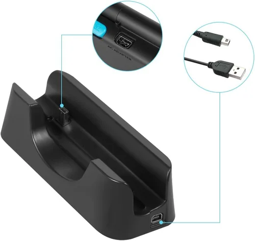 Vista 2 de Base de carga compatible con 2DS XL con agarre de mano, soporte de base de estación de carga AFUNTA con cable mini USB y mango de plástico