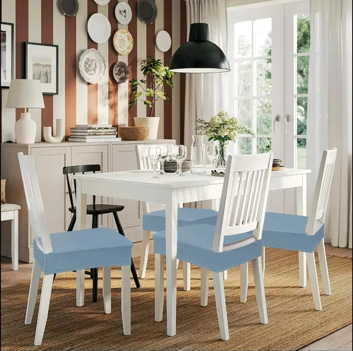 Vista 7 de Smiry Juego de 2 fundas de asiento elásticas de jacquard para sillas de comedor, extraíbles y lavables, sin fundas traseras, color azul aireado