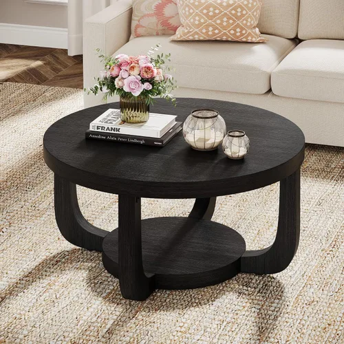 Vista 7 de Tribesigns - Mesa de café redonda, mesa de café circular de 2 niveles con almacenamiento, mesa auxiliar moderna de acento de madera para sala