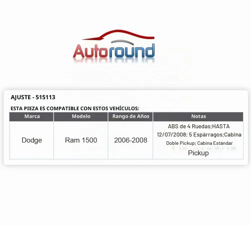 Vista 2 de Autoround 515113 Juego de buje y cojinete de rueda delantera Compatible con Dodge Ram 1500 2006 2007 2008 5 Lug con ABS