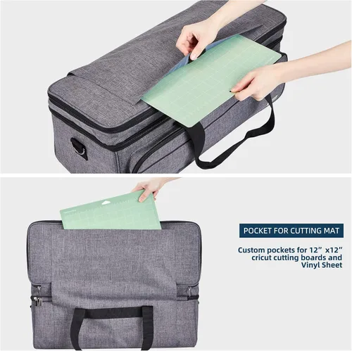 Vista 2 de Estuche de transporte de doble capa con bolsillo para tapete para Cricut Maker 4, Explore 4, múltiples compartimentos frontales grandes