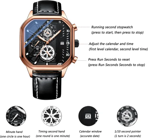 Vista 6 de Avaner Relojes de pulsera para hombre, reloj de cuarzo analógico cuadrado de cuero con calendario