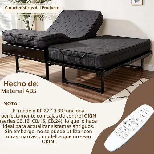 Vista 8 de Okin Control remoto inalámbrico de mano de reemplazo para camas ajustables eléctricas RF.27.19.33