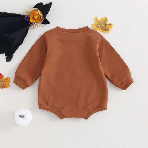 Vista 73 de Ropa de Halloween para bebé niña, sudadera con estampado de calabaza, mameluco de burbujas, lindo traje de Acción de Gracias de otoño