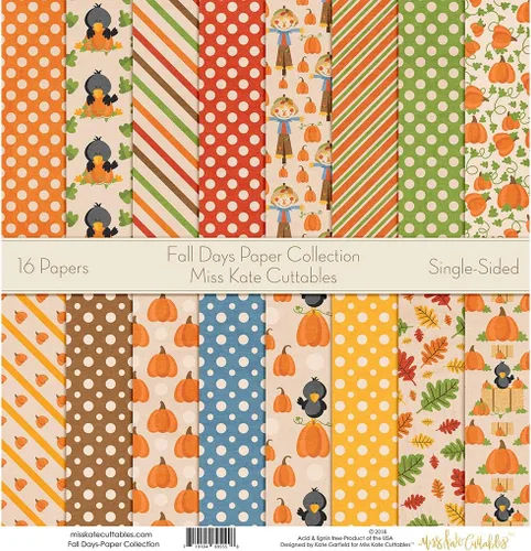 Vista 4 de Paquete de papel de patrón – Días de otoño – Papel especial premium de una cara de 12 x 12 pulgadas, colección incluye 16 hojas – por Miss Kate