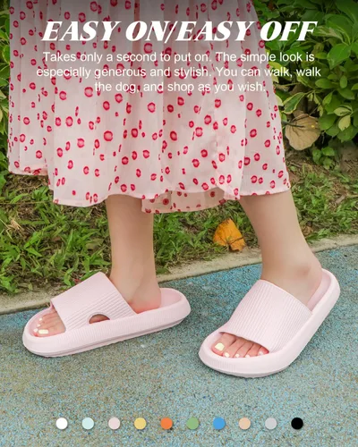 Vista 6 de SUMMERJOY Sandalias de nube para mujeres y hombres, pantuflas suaves de nube, sandalias de burbujas negras de masaje, fáciles de limpiar, suela