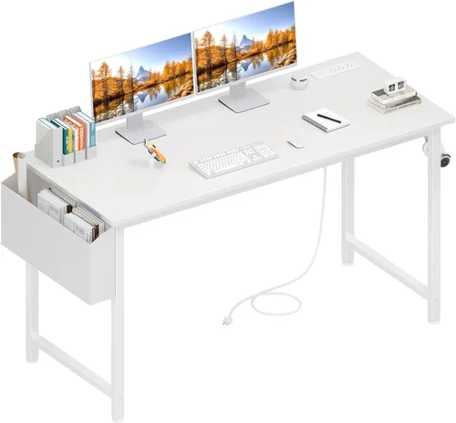 Vista 14 de Lufeiya Escritorio para computadora de 39 pulgadas con toma de corriente, mesa de estudio para adolescentes de 40 pulgadas, escritorio de trabajo