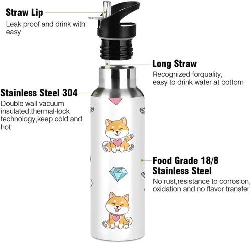 Vista 3 de Cute Dogs Playful Insulated Stainless Steel Water Bottle with Straw 32 Oz, BPA-Free Sports Water Bottle with Straw Leakproof Water Bottles