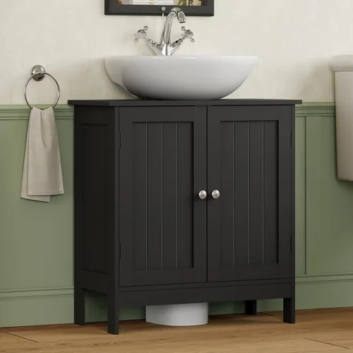 Vista 2 de Iwell Armario de almacenamiento para fregadero de pedestal con 2 puertas y estante, gabinete debajo del fregadero, gabinete de lavabo de baño