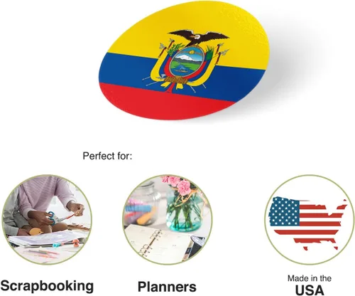 Vista 2 de Calcomanía de vinilo con la bandera del país de Ecuador, 1 pulgada, redonda, dos hojas, 50 piezas en total, con logotipo para niños, álbum