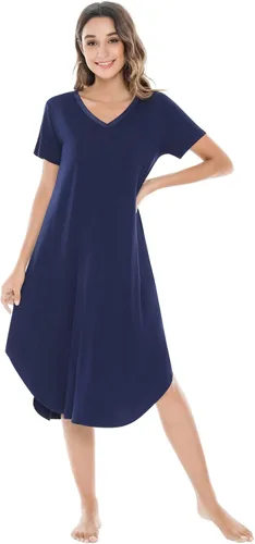 Vista 7 de NACHILA Camisones para mujer, viscosa hecha de bambú, cuello en V, manga corta, ropa de dormir fresca