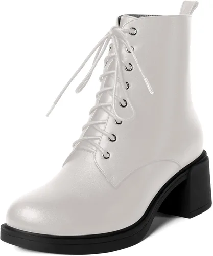 Vista 112 de ROSERWISH Botas altas de tacón bajo y grueso para mujer, con cordones, cómodas, modernas, con puntera redonda, de 2.5 pulgadas