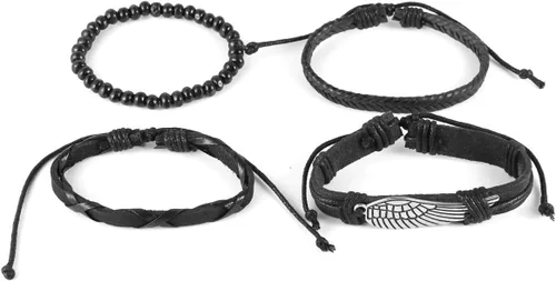 Vista 3 de Joddfly Pulseras hombres mujeres mezcla 4 pulseras de cuero
