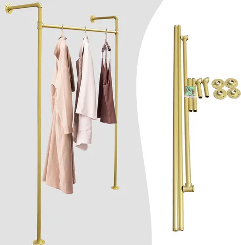 Vista 4 de DYRABREST Perchero de pared moderno de metal dorado para almacenamiento de ropa, soporte de exhibición de ropa comercial, perchero portátil