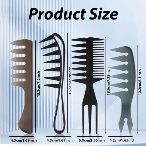 Vista 2 de Juego de 4 peines para el cabello, dientes anchos y peines de doble cara para hombres y niños