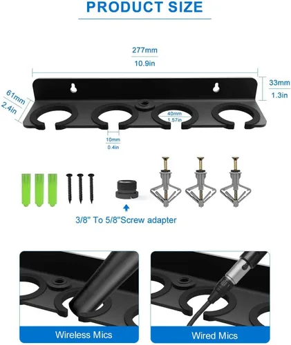 Vista 7 de Soporte de micrófono múltiple para micrófonos con cable e inalámbricos, soporta hasta 4 micrófonos, organizador de micrófono múltiple para soporte