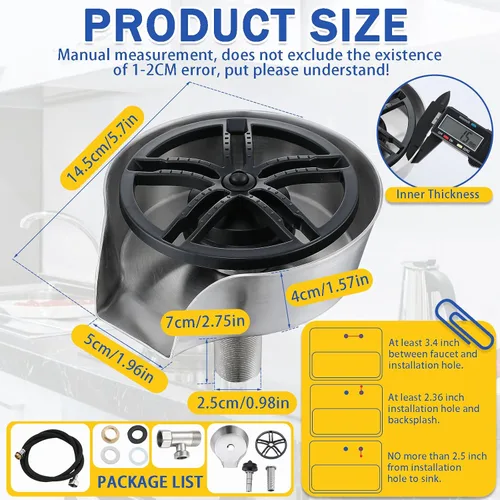 Vista 2 de Enjuagadora de vidrio y lavadora de tazas para fregadero, boquilla rociadora giratoria de 360° con diseño extraíble, limpiador de botellas, base