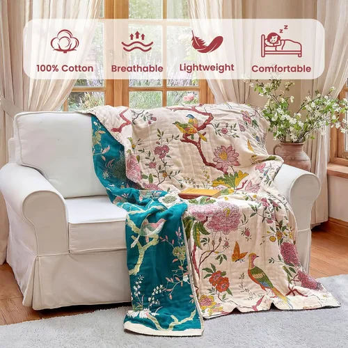 Vista 193 de MSGKV - Manta bohemia/primaveral de algodón para sofá y sala de estar, de gasa acogedora, de 50 x 60 pulgadas 50"x60" Cotton Throw, Woven Bird