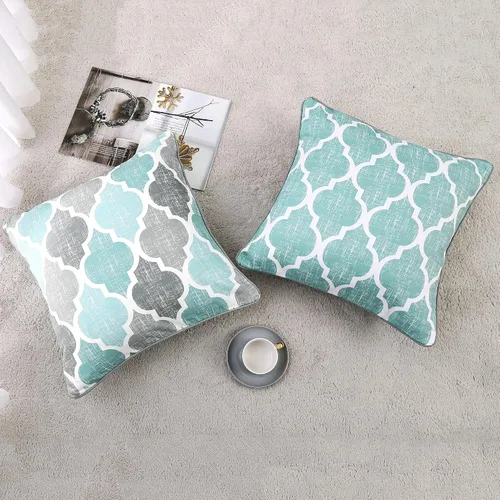 Vista 7 de Beauoop Paquete de 2 fundas de almohada para sofá, cama, sofá, casa rural, estampado de doble cara, patrón geométrico colorido enrejado marroquí