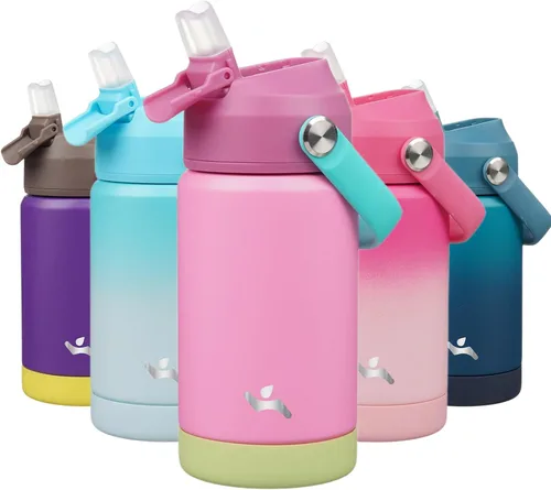 Vista 45 de Konokyo Botella de agua aislada con tapa de pajilla, botella de metal al vacío de acero inoxidable de 18 onzas con mango de silicona, color negro
