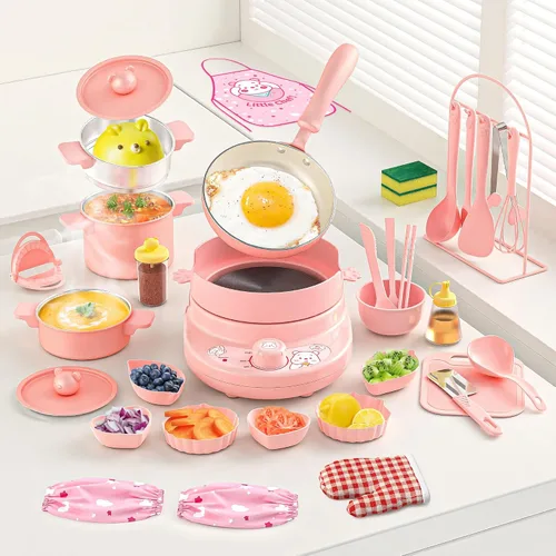 Vista 9 de Juego de Cocina para Niños Real- Seguro Mini Juego de Cocina con Juego de Cuchillos para Niños para Hacer Comida Real, Juego de Cocina Montessori