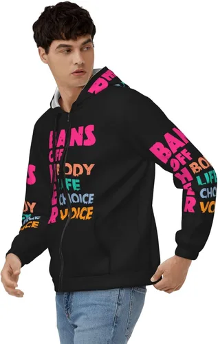 Vista 4 de Bans Off Our Bodies - Sudadera con capucha para hombre, manga larga, con cremallera