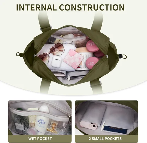 Vista 5 de WLLWOO - Bolsa de gimnasio pequeña con bolsillo húmedo para mujer, bolsa de lona para yoga, bolsa de entrenamiento ligera para baile, fines
