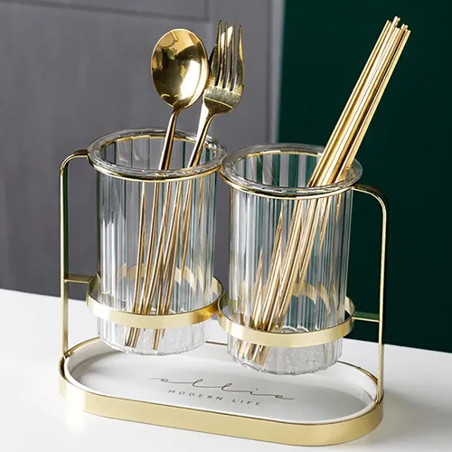 Vista 5 de Soporte dorado para utensilios de cocina y cubiertos para fiesta, cubiertos, cuchara, tenedor, organizador de encimera para cocina, restaurante