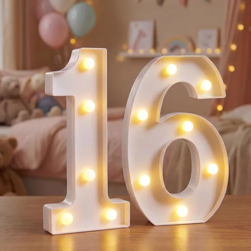 Vista 39 de Números de marquesina LED, números iluminados 2025 para fiestas, letras pequeñas iluminadas, número iluminado a pilas para cumpleaños o decoración