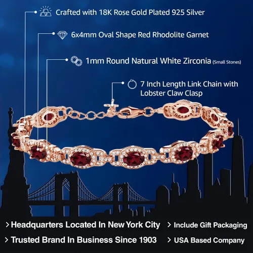Vista 28 de Gem Stone King 18K Rose Gold Plated Silver Oval Gemstone Birthstone Tennis Bracelet For Women Oval 6X4MM 7 Inch With 1 Inch Extender Fine