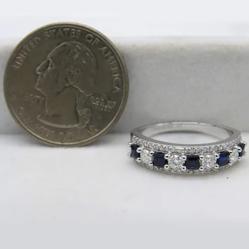 Vista 21 de Dazzlingrock Collection Anillo de boda de 9 piedras de zafiro azul princesa y diamante blanco redondo de 0.098 in cada uno en oro de 14 quilates