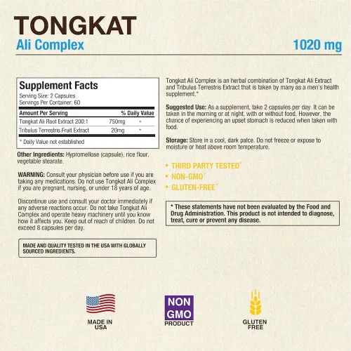 Vista 2 de Puregen Labs - Extracto de Tongkat Ali 200 a 1 para hombres, 1020 mg por porción, [alta potencia] Total de 240 cápsulas – Apoyo a la salud masculina