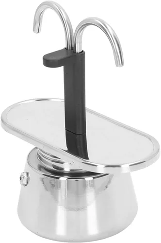 Vista 8 de Olla Moka de acero inoxidable, máquina de café expreso, olla moka de doble tubo de 3.4 fl oz, cafetera italiana y cubana con colador para café