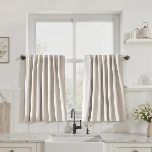 Vista 92 de UHITECH Cortinas cortas de lino de 24 pulgadas de largo para ventanas pequeñas de granja, cortinas opacas modernas para sala de estar, pestañas