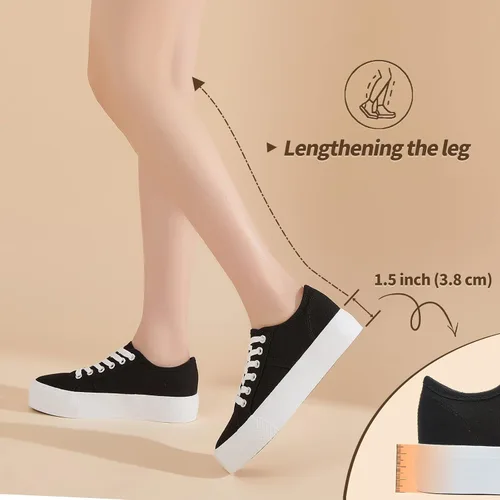Vista 2 de Waluzs Zapatos deportivos de plataforma para mujer, zapatos de plataforma baja con cordones, zapatos de lona para mujer, zapatos de tenis blancos