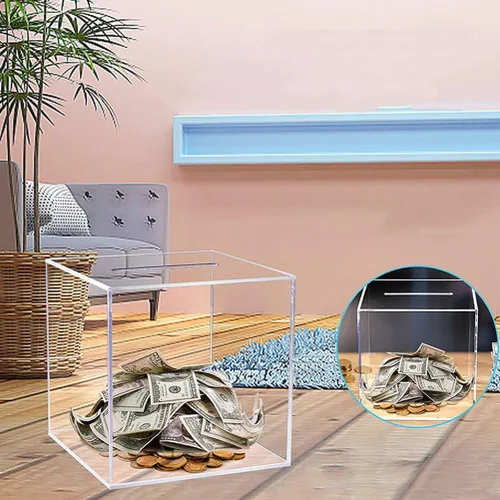 Vista 6 de Alcancía transparente, acrílico transparente, monedas simples para ahorrar dinero en efectivo caja para Año Nuevo