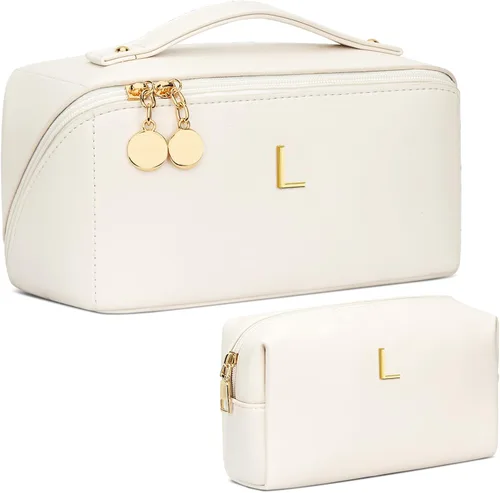 Vista 74 de Regalos de cumpleaños para mujeres y adolescentes, juego de bolsas organizadoras de maquillaje con iniciales personalizadas, bolsa de cosméticos