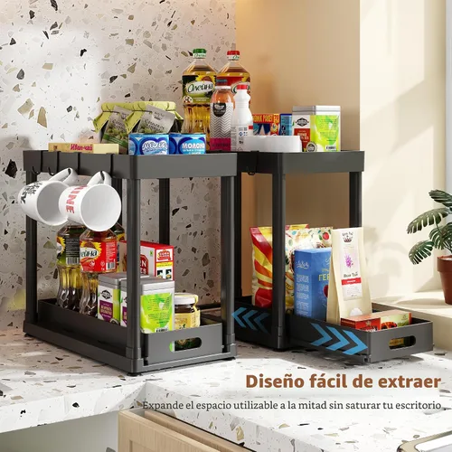 Vista 4 de Paquete de 2 organizadores de almacenamiento extraíbles, organizador para debajo del fregadero y almacenamiento para baño y cocina, organizadores