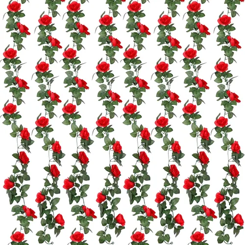 Vista 10 de Syhood Guirnalda de rosas artificiales, enredaderas y hojas, pancartas colgantes, guirnalda floral falsa para boda, arco, ceremonia, hogar, jardín