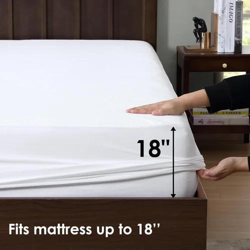 Vista 5 de Cleva Home Protector de colchón 100% impermeable, bolsillos profundos que se adaptan a hasta 18 pulgadas, funda de rizo suave y transpirable sin