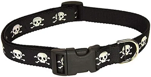 Vista 5 de Collar de perro con calavera reflectante negra: 1/2 pulgada de ancho, se ajusta de 6 a 12 pulgadas, fabricado en Estados Unidos. Negro