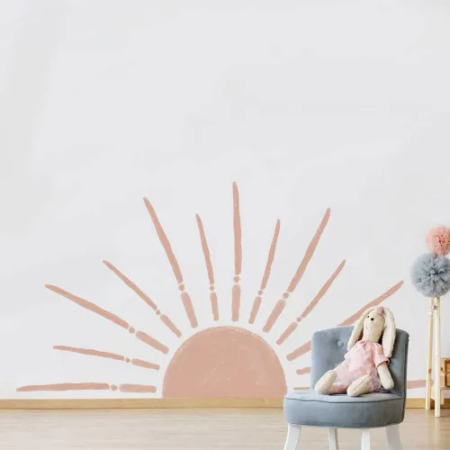 Vista 12 de Calcomanía de pared de medio sol para habitación de los niños, calcomanías de pared de vinilo, calcomanías de pared de guardería, calcomanías