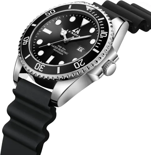 Vista 3 de LN LENQIN Relojes para hombre, reloj impermeable de acero inoxidable para A5-LN-0548-Plata Negro