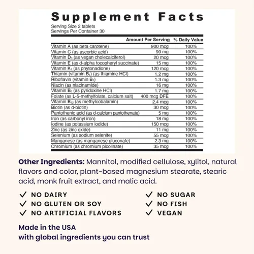 Vista 3 de EZ Melts Multivitamínico + Hierro - Multivitamínico diario para mujeres y hombres - Apoya niveles de energía saludables y protección antioxidante