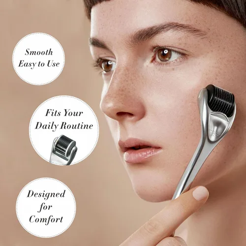 Vista 5 de Derma Roller - Rodillo de microagujas de titanio - Rodillo de microagujas 540 para cuidado de la piel y aseo - Rodillo de microagujas premium