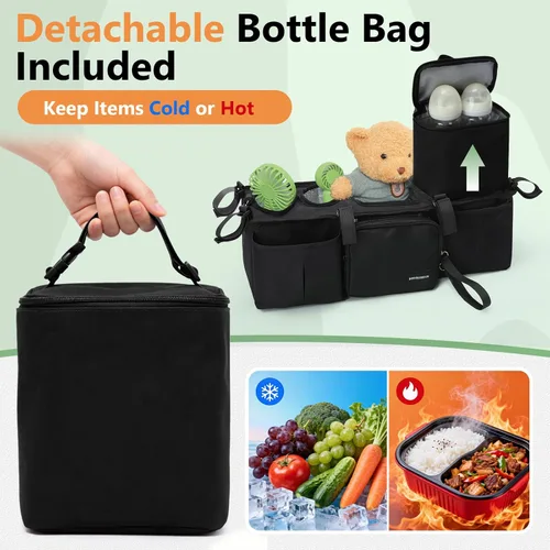 Vista 4 de Organizador de cochecito doble para Bob Duallie con 2 portavasos aislados y bolsa refrigeradora, Baby Jogger City Mini Gt2 Jeep Accesorios