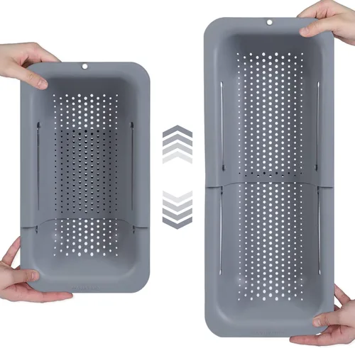 Vista 13 de BLUE GINKGO Cesta coladora para colocar sobre el fregadero, lavar verduras y frutas, escurrir la pasta cocida y platos secos, extensible, artículos
