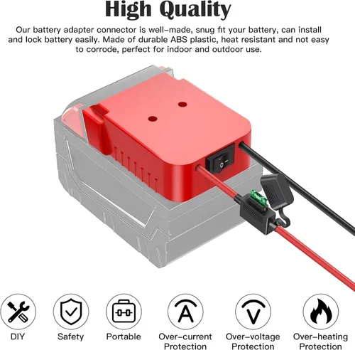 Vista 6 de 1 Paquete de Adaptador para Rueda Eléctrica para Batería Milwaukee M18, Kit de Conversión de Batería de Rueda Eléctrica de 18 V con Interruptor