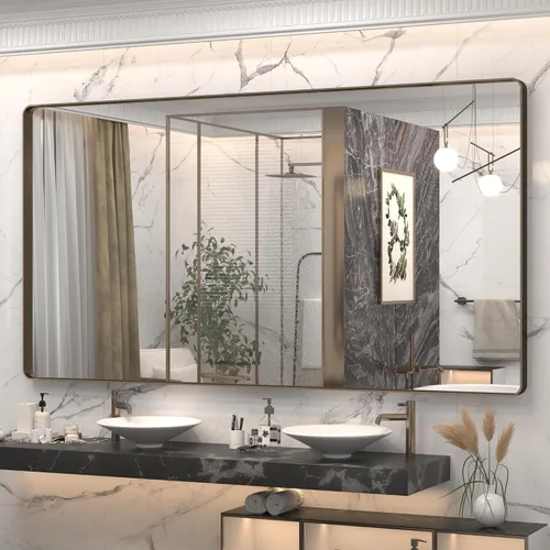 Vista 69 de Paquete de 2 espejos de baño con marco de metal negro de 22 x 30 pulgadas, espejo rectangular redondeado negro mate, antioxidante, se cuelga