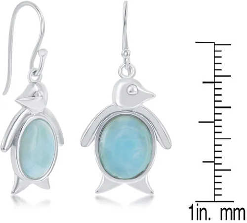 Vista 5 de Beaux Bijoux Aretes de plata de ley azul larimar para mujer, joyería natural de larimar, diseño de animales marinos, pez de pulpo de tortuga